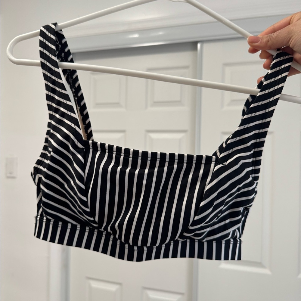 Black and White Striped bikini Top